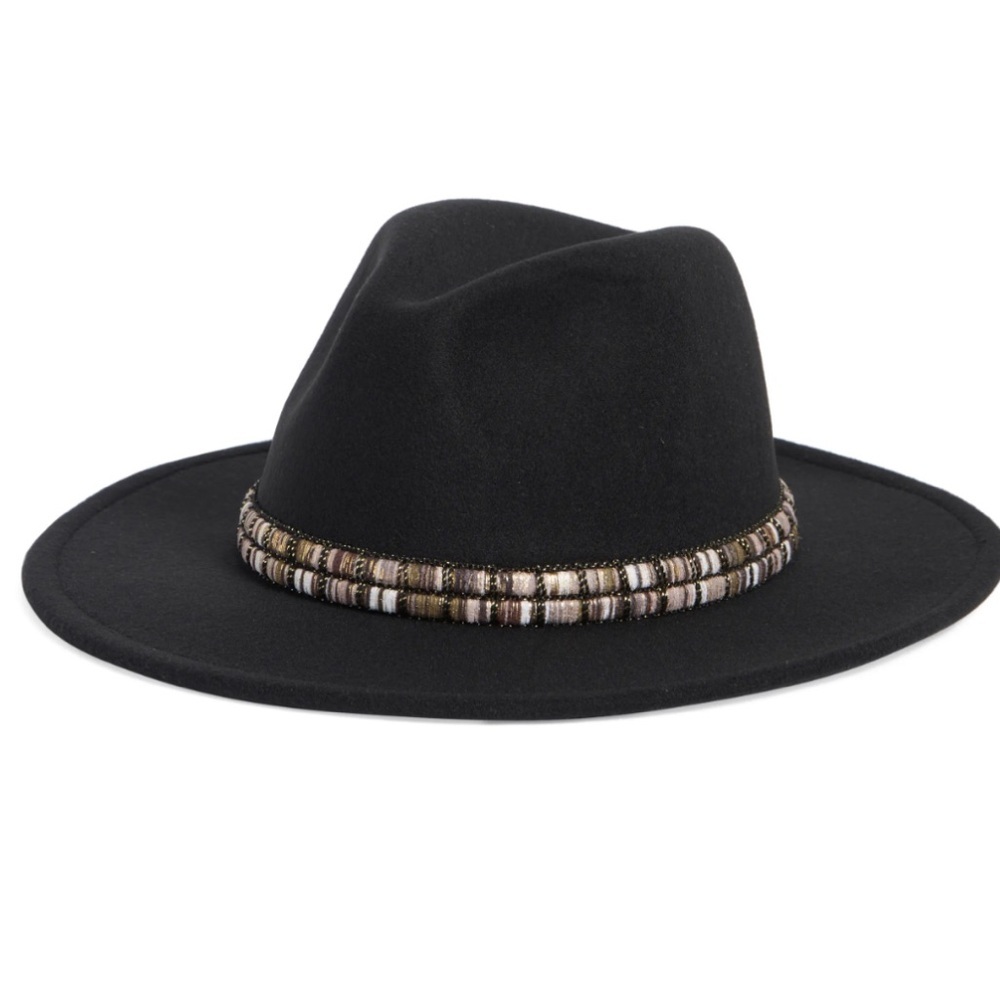 Nine West Black Felt Fedora with Beaded Band (NWT)